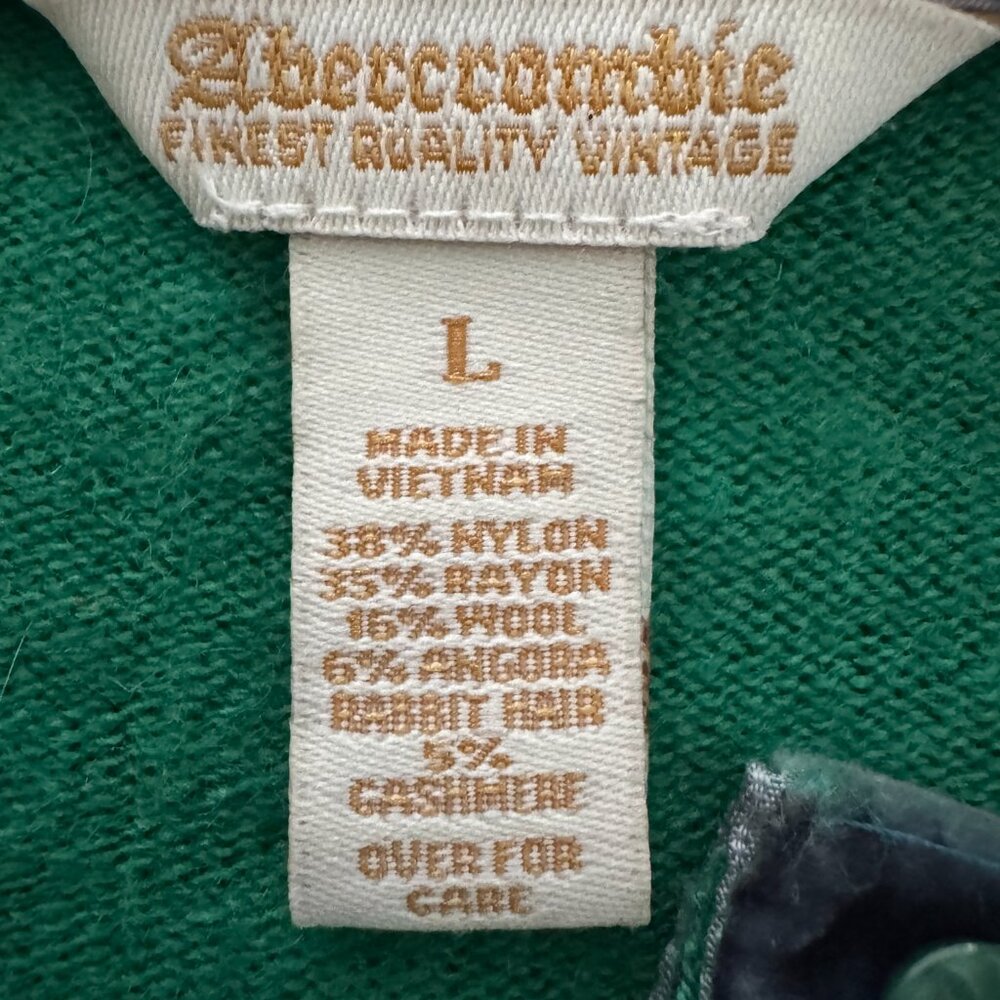 RARE Vintage-Inspired A&F Green Argyle Cropped Cardigan Preppy Y2K Vibes! Size L - Picture 4 of 5
